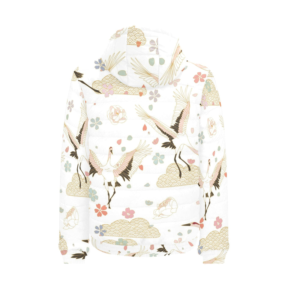 Beautiful Japanese cranes pattern Men's Padded Hooded Jacket