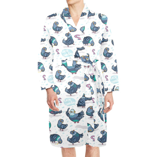 Pigeon Pattern Print Design 02 Men's Long Sleeve Belted Night Robe