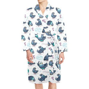 Pigeon Pattern Print Design 02 Men's Long Sleeve Belted Night Robe