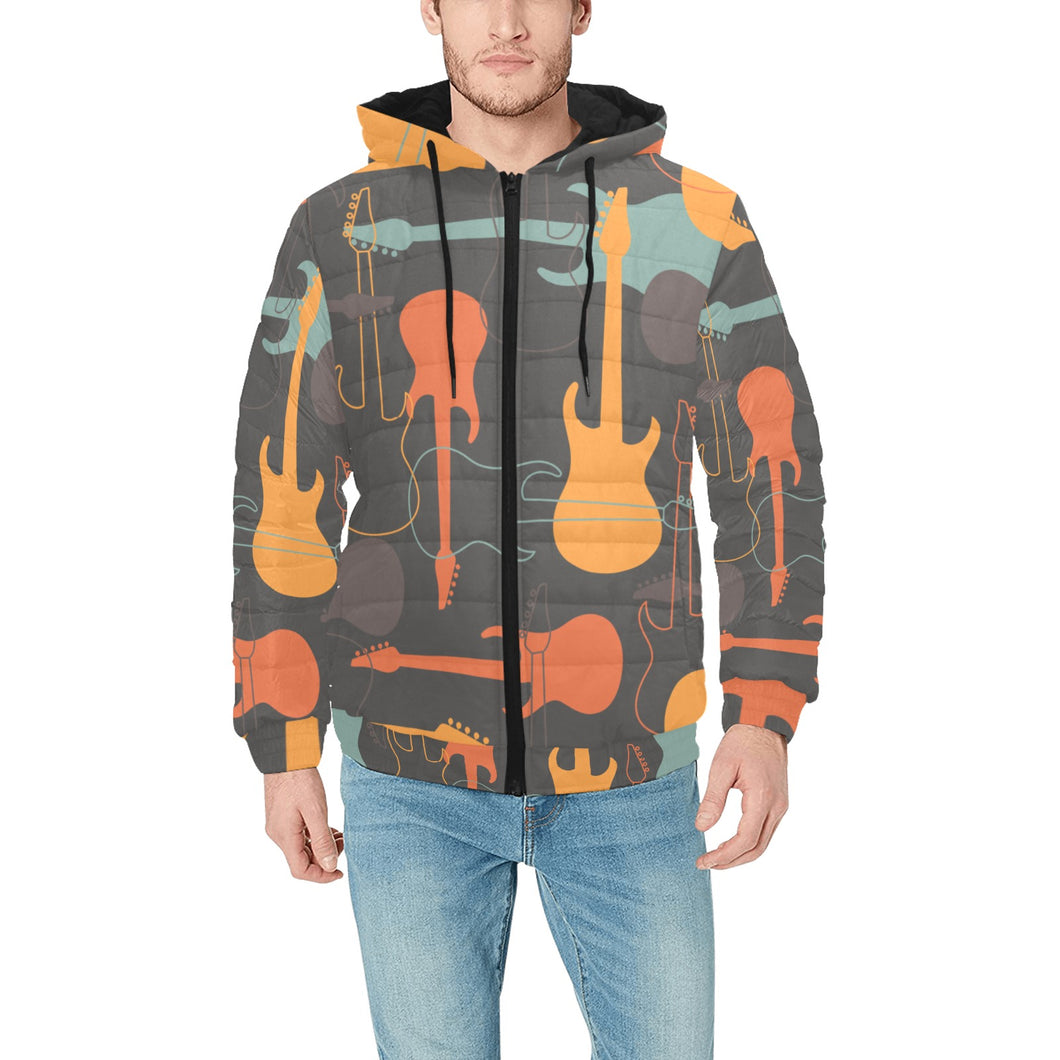electric guitars pattern Men's Padded Hooded Jacket