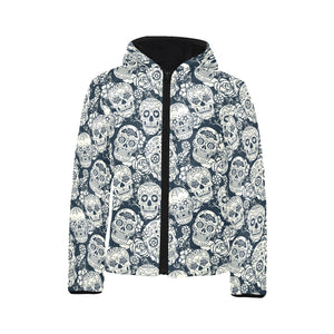 Sugar skull black white pattern Kids' Boys' Girls' Padded Hooded Jacket