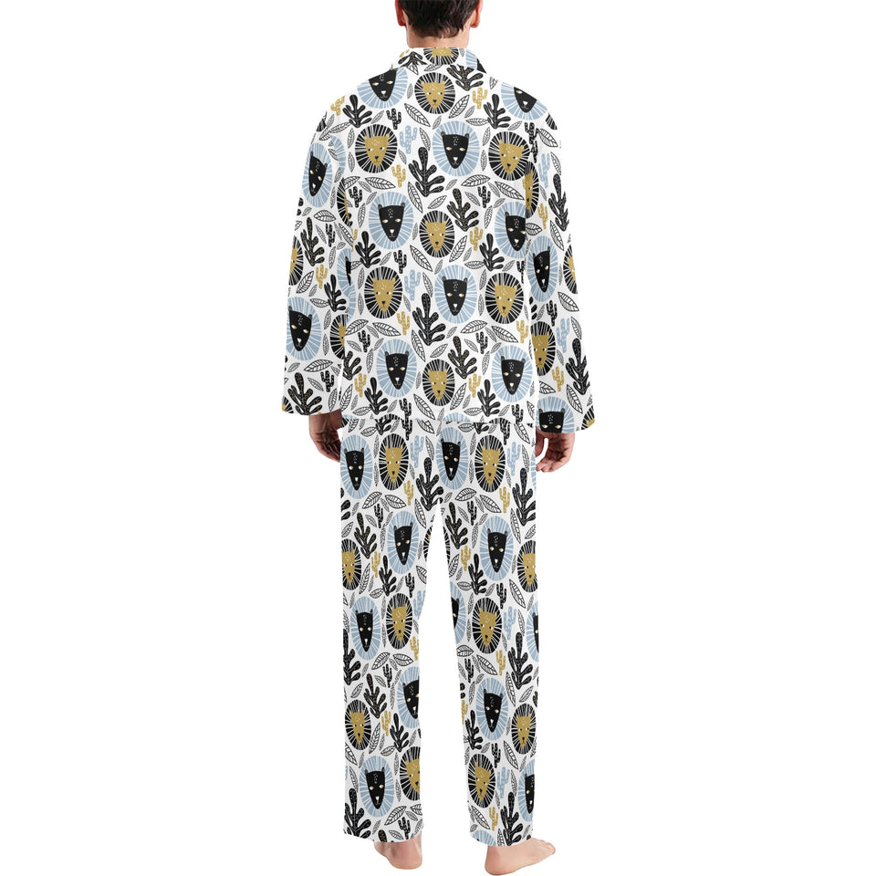 Lion Pattern Print Design 05 Men's Long Pajama Set