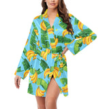 banana leaves banana design pattern Women's Long Sleeve Belted Night Robe