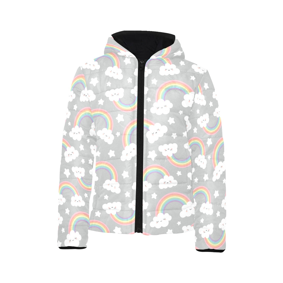 Cute rainbow clound star pattern Kids' Boys' Girls' Padded Hooded Jacket