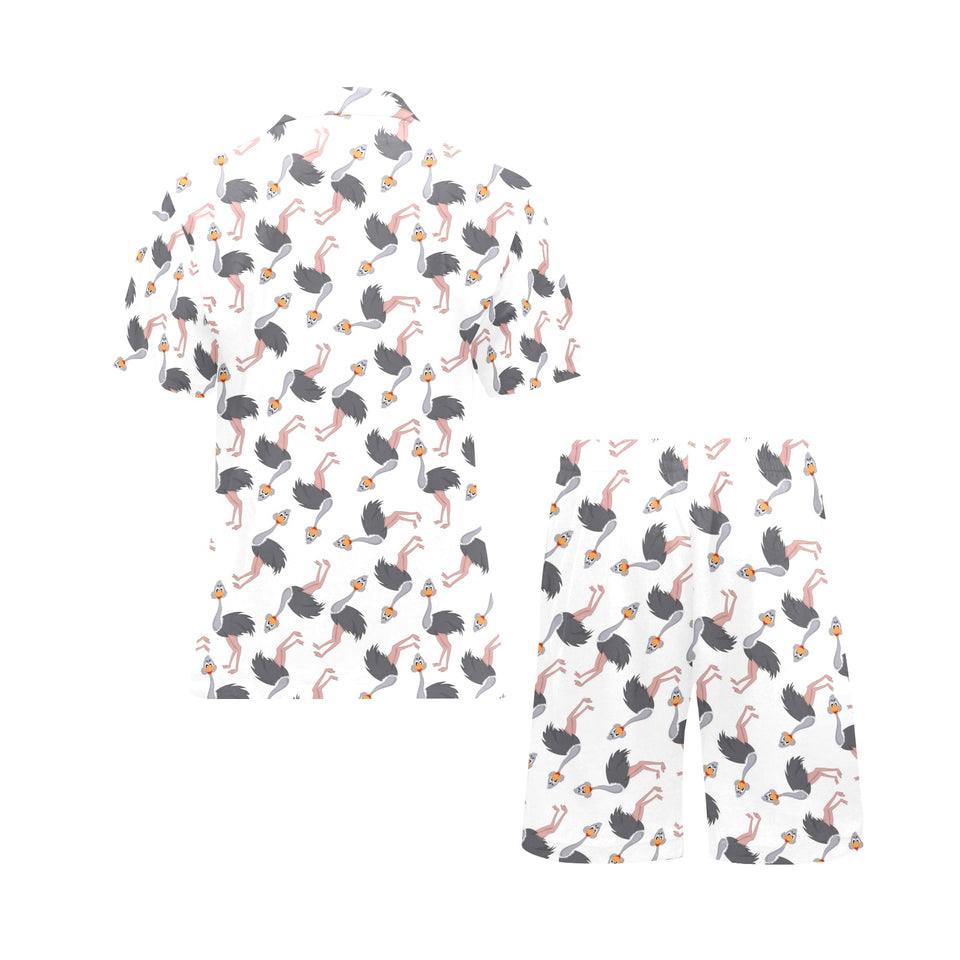 Ostrich Pattern Print Design 02 Men's V-Neck Short Pajama Set