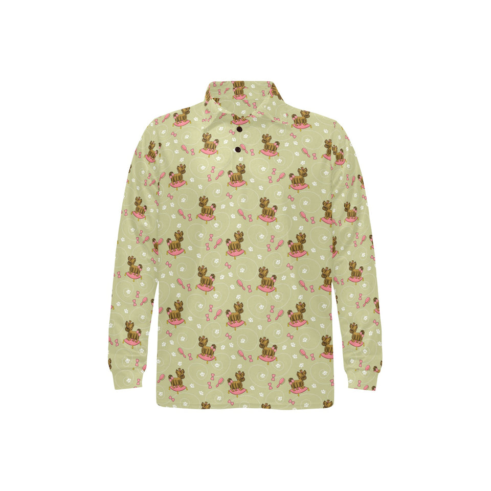 Yorkshire Terrier Pattern Print Design 01 Men's Long Sleeve Polo Shirt