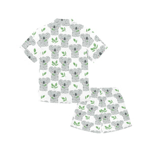 Hand drawn Koala leaves pattern Kids' Boys' Girls' V-Neck Short Pajama Set