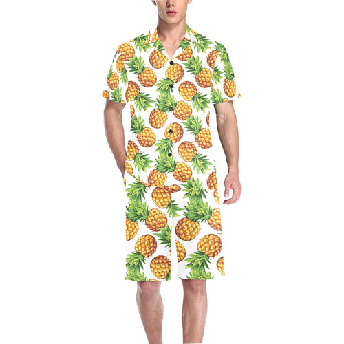 Pineapples design pattern Men's V-Neck Short Pajama Set