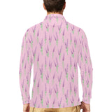 Lavender pattern pink background Men's Long Sleeve Polo Shirt