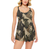 Horse Camouflage Pattern Chest Sexy Pleated Two Piece Swim Dress