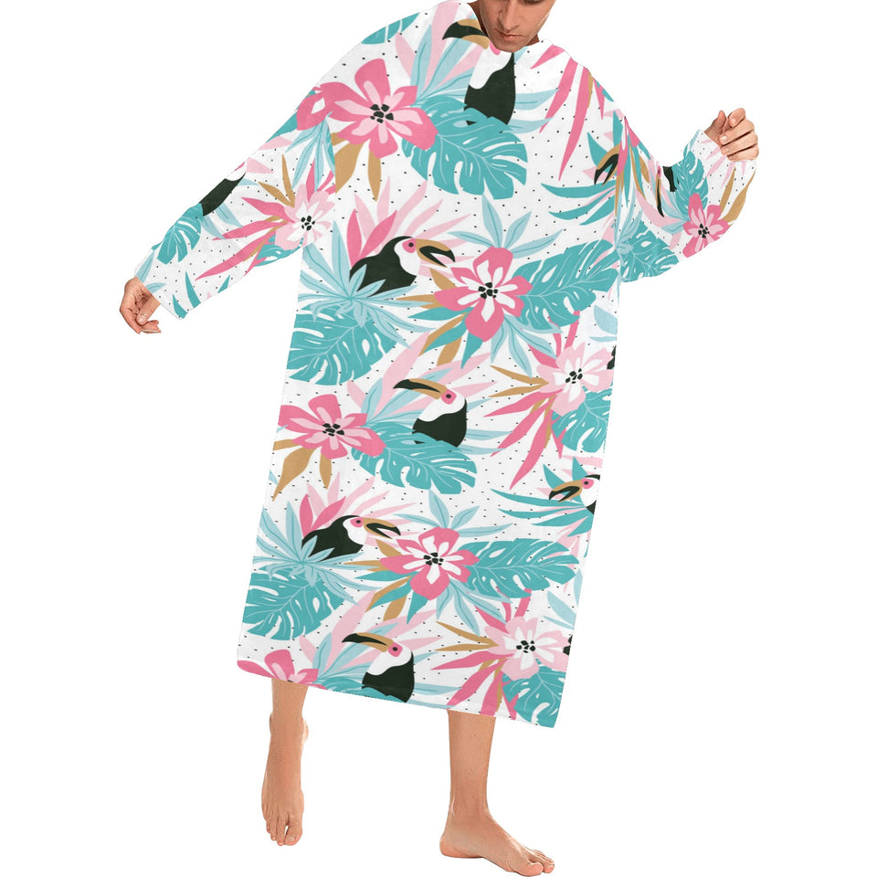 Toucan tropical flower leave pattern Blanket Robe with Sleeves