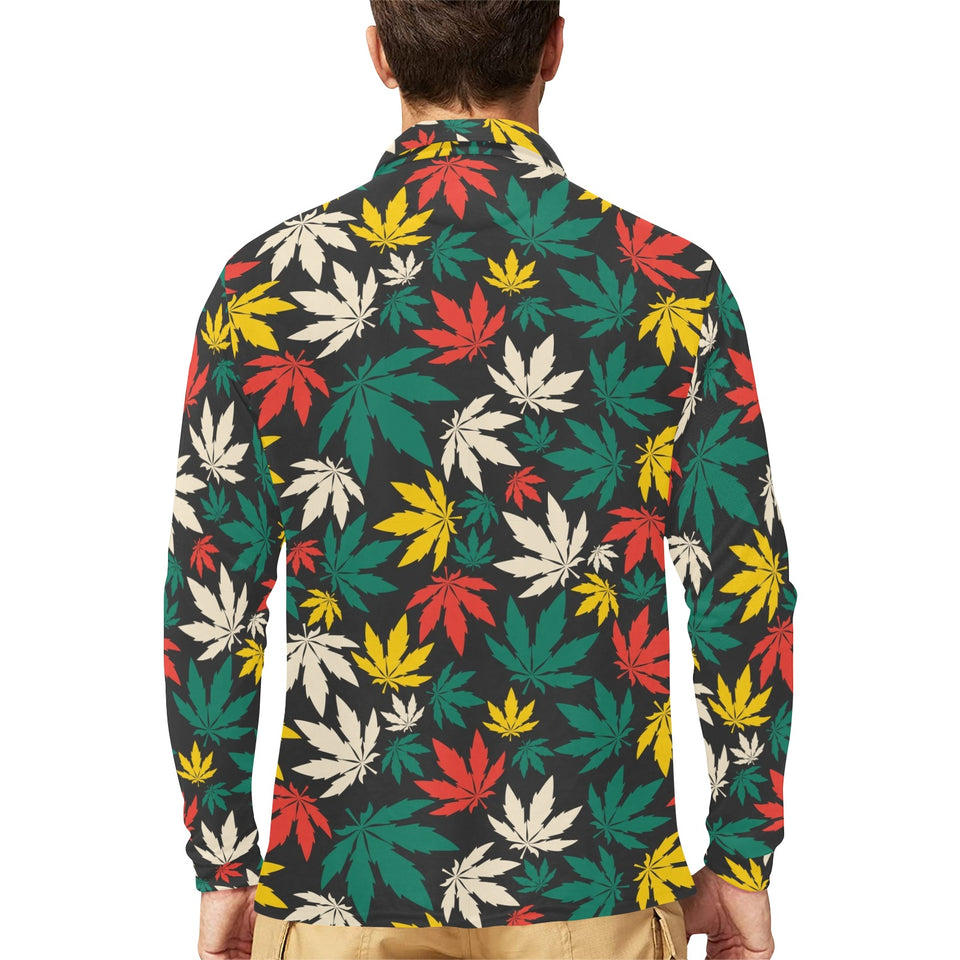 Canabis Marijuana Weed Pattern Print Design 02 Men's Long Sleeve Polo Shirt