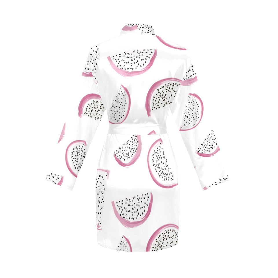dragon fruit pattern Women's Long Sleeve Belted Night Robe