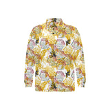 Cool Bee honeycomb leaves pattern Men's Long Sleeve Polo Shirt