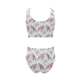 Watercolor sea turtle jellyfish pattern Chest Bowknot High Waisted Bikini Swimsuit