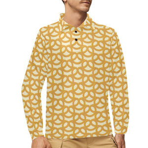 Pretzels Pattern Print Design 01 Men's Long Sleeve Polo Shirt