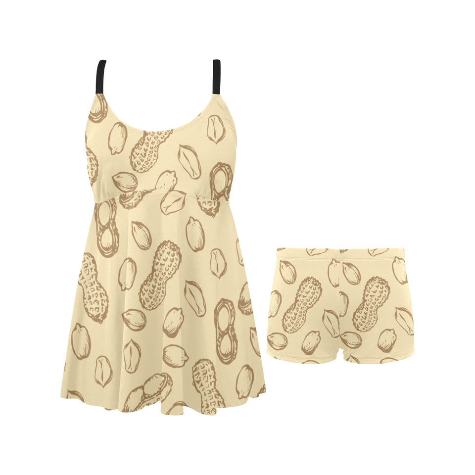 hand drawn peanuts pattern Chest Sexy Pleated Two Piece Swim Dress