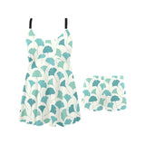 Green ginkgo leaves pattern Chest Sexy Pleated Two Piece Swim Dress