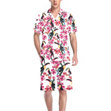 Toucan flower design pattern Men's V-Neck Short Pajama Set