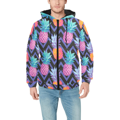 Pineapples pattern zigzag background Men's Padded Hooded Jacket