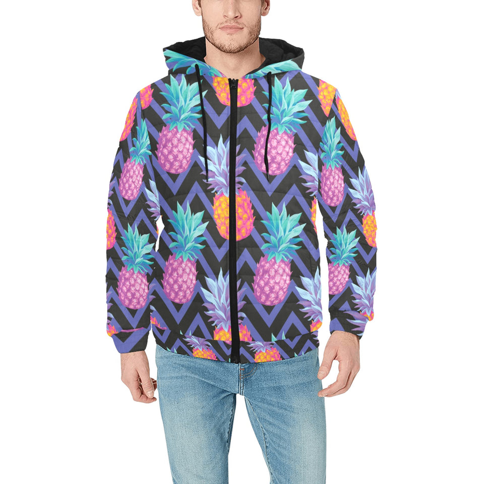 Pineapples pattern zigzag background Men's Padded Hooded Jacket