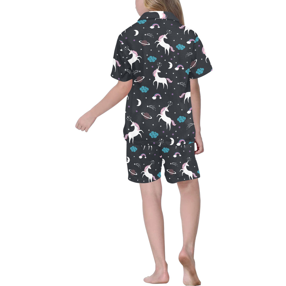 unicorn rainbows moon clound star pattern Kids' Boys' Girls' V-Neck Short Pajama Set