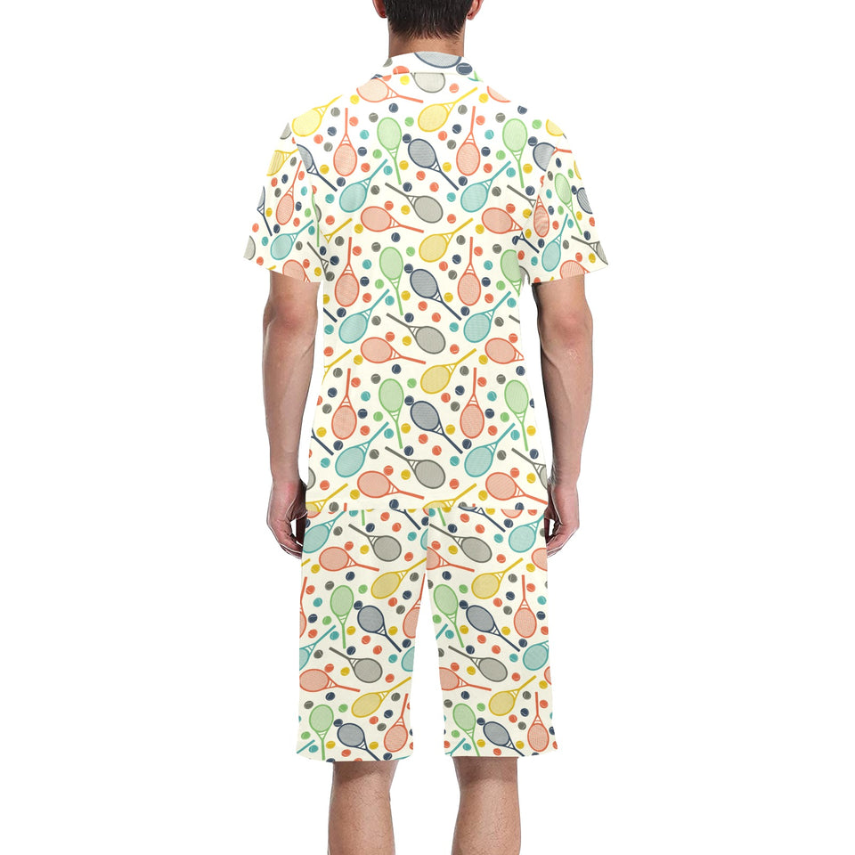 Tennis Pattern Print Design 03 Men's V-Neck Short Pajama Set