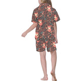 fox leaves mushroom pattern Kids' Boys' Girls' V-Neck Short Pajama Set