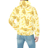 Saxophone cornet pattern yellow background Men's Padded Hooded Jacket