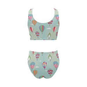 Hot Air Balloon design Pattern Chest Bowknot High Waisted Bikini Swimsuit