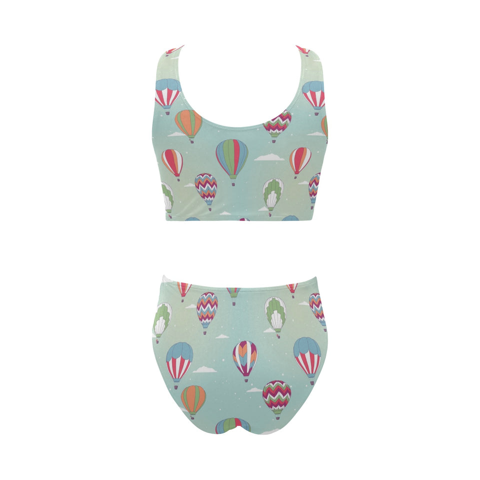 Hot Air Balloon design Pattern Chest Bowknot High Waisted Bikini Swimsuit