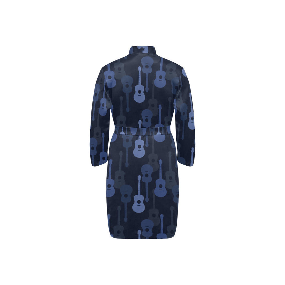 Blue Theme guitar pattern Men's Long Sleeve Belted Night Robe