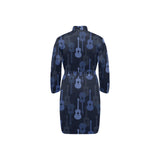 Blue Theme guitar pattern Men's Long Sleeve Belted Night Robe
