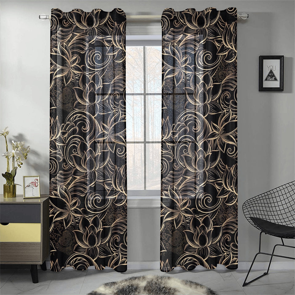 luxurious gold lotus waterlily black background Gauze Curtain