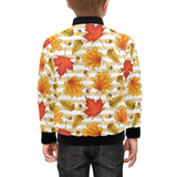Maple leaf oak leaf acorns beige striped backgroun Kids' Boys' Girls' Bomber Jacket