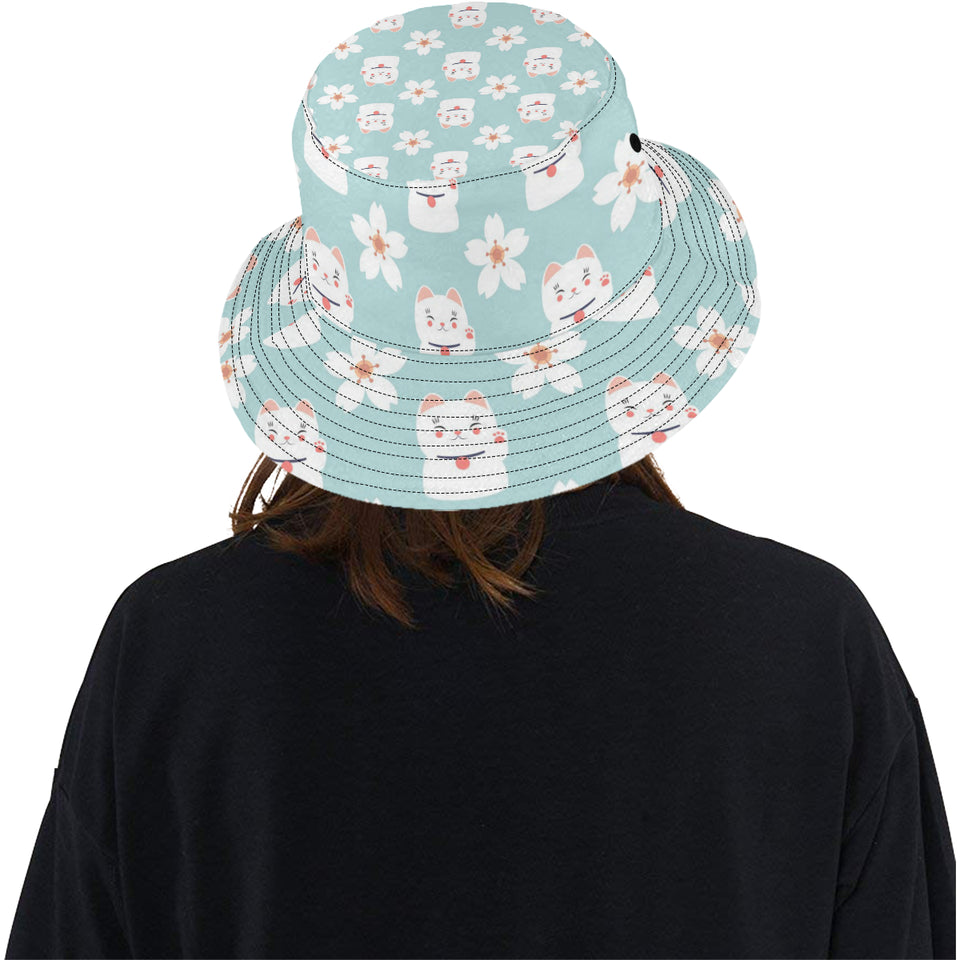 Maneki neko cat sakura Unisex Bucket Hat