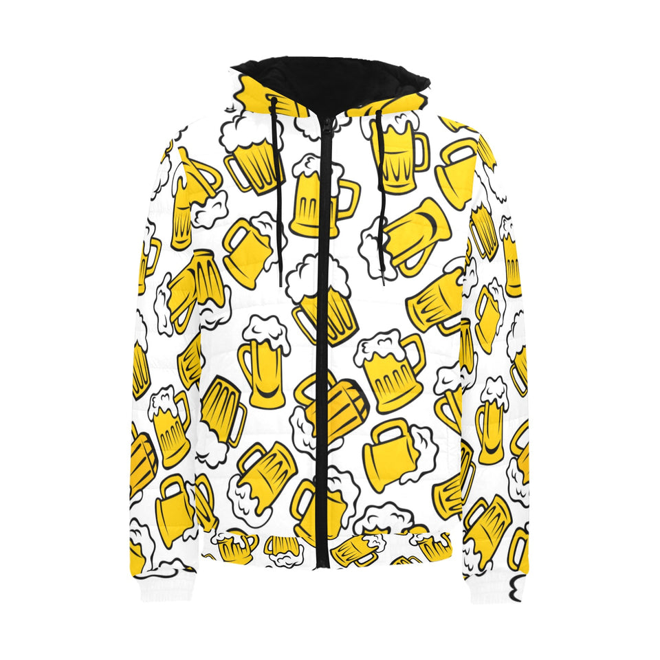 Beer design pattern Men's Padded Hooded Jacket