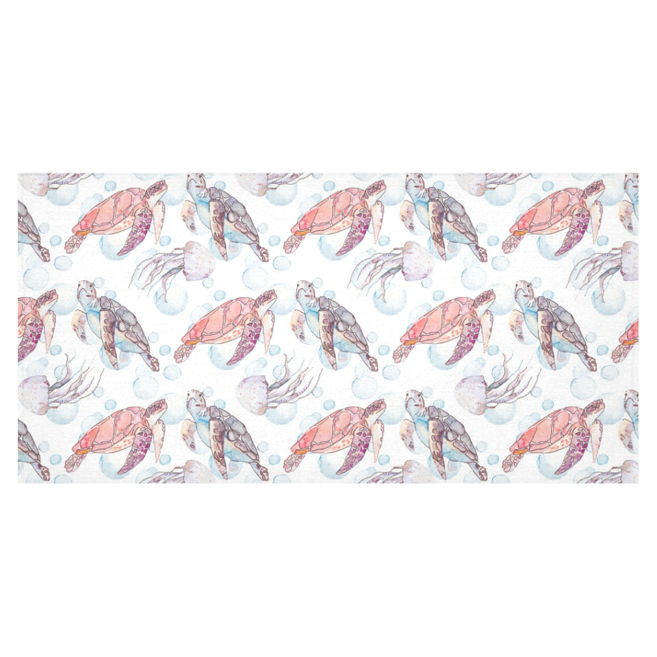 Watercolor sea turtle jellyfish pattern Tablecloth