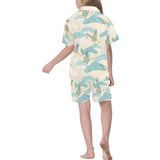 Bonsai bamboo stork japanese pattern cream theme Kids' Boys' Girls' V-Neck Short Pajama Set