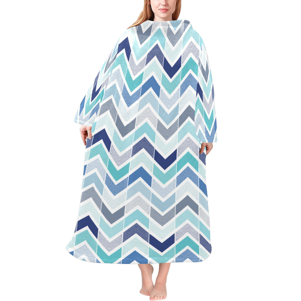 zigzag chevron blue pattern Blanket Robe with Sleeves