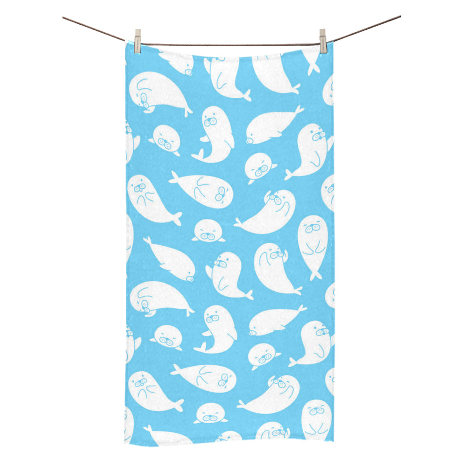 Cute white sea lion seals pattern Bath Towel