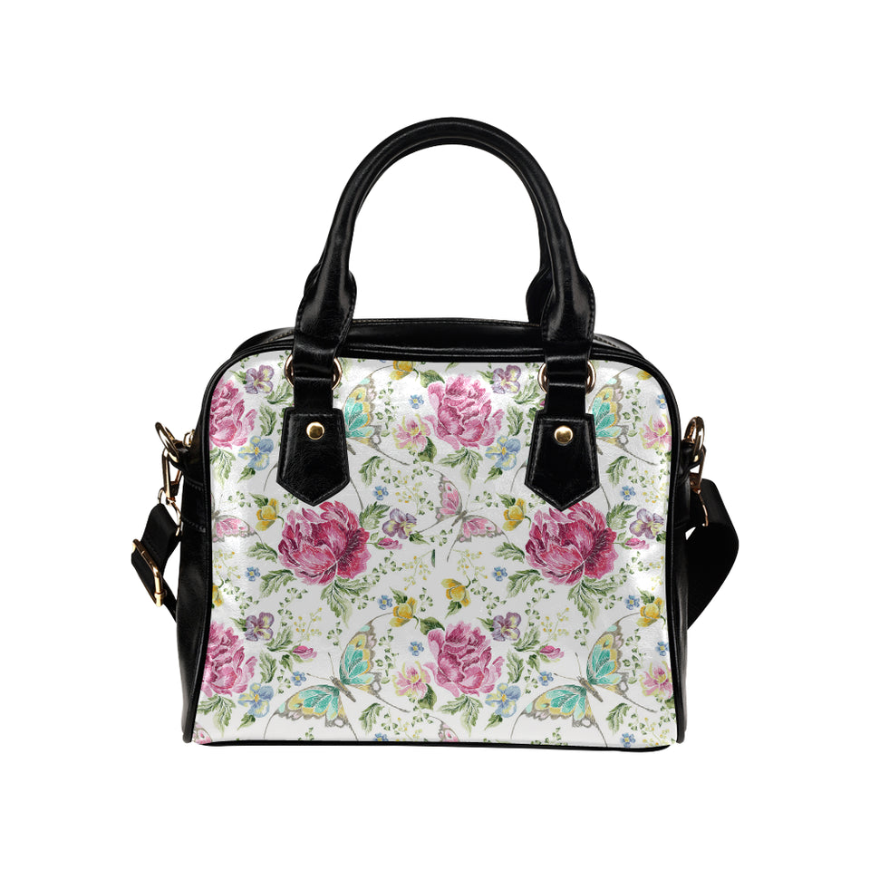 Hand drawn butterfly rose Shoulder Handbag