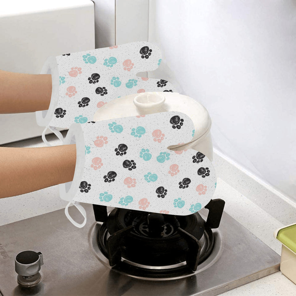 Dog Paws Pattern Print Design 04 Heat Resistant Oven Mitts
