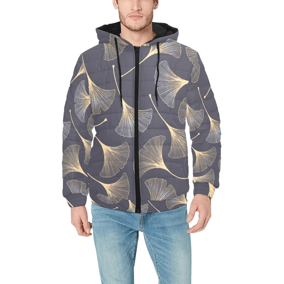 Gold ginkgo leaves Men's Padded Hooded Jacket