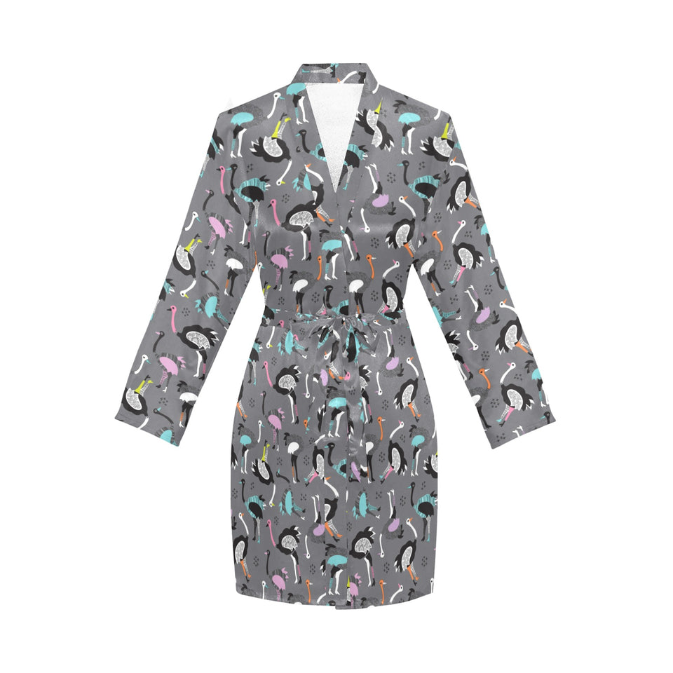 Ostrich Pattern Print Design 01 Women's Long Sleeve Belted Night Robe