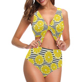 slice of lemon design pattern Chest Bowknot High Waisted Bikini Swimsuit