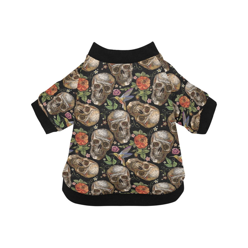 Skull rose humming bird flower pattern All Over Print Pet Dog Round Neck Fuzzy Shirt