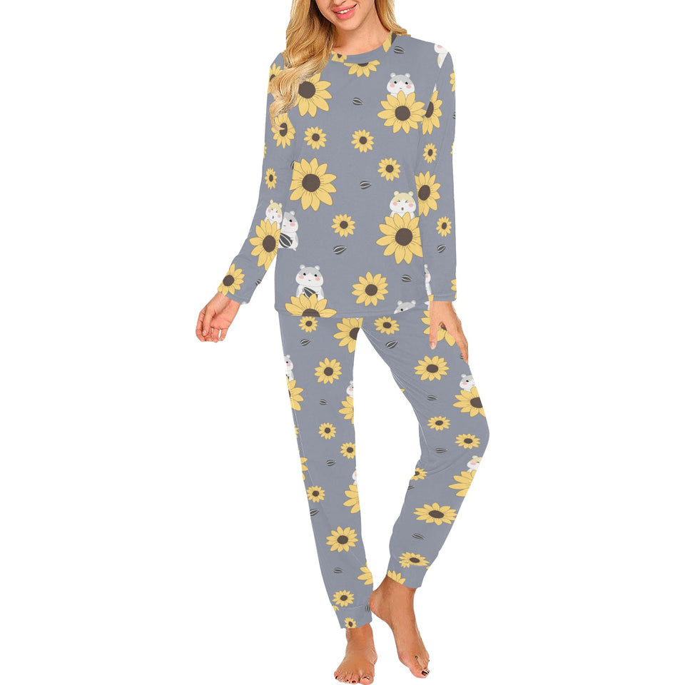 Cute hamster sunflower pattern background Women's All Over Print Pajama Set