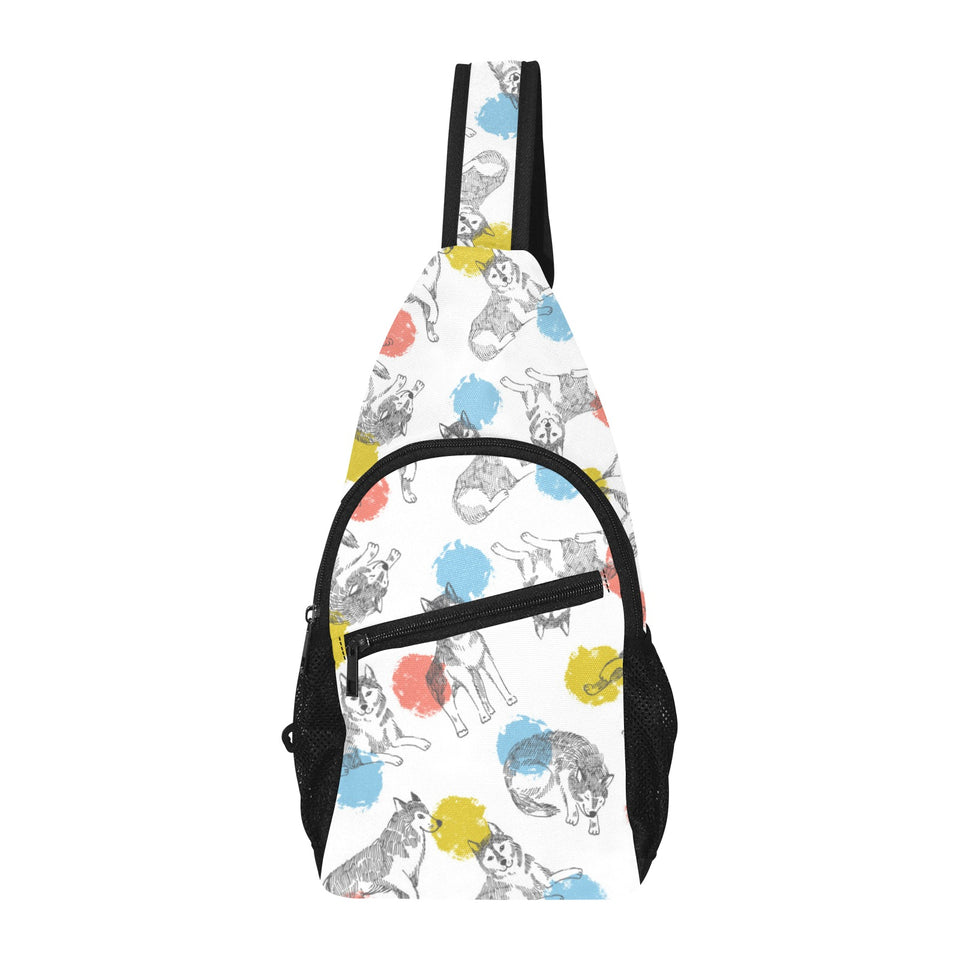 Siberian husky and colorful circle pattern All Over Print Chest Bag