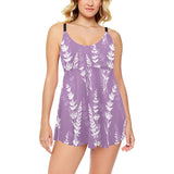 Lavender flowers purple pattern Chest Sexy Pleated Two Piece Swim Dress